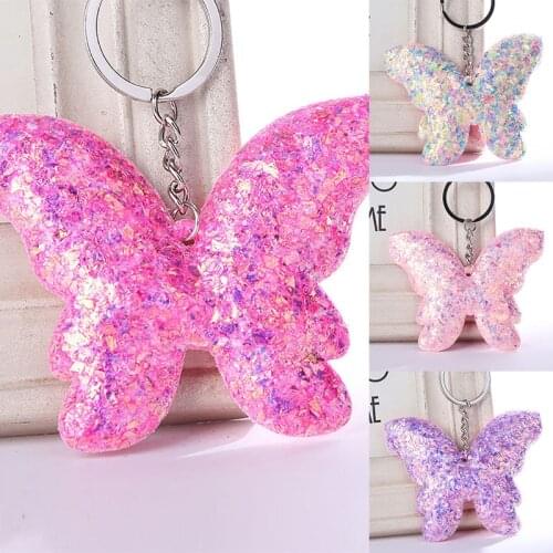 Hot sale Butterfly Car Key Phone Accessories Keychain Sequins Keyring Pendants for Women Bags