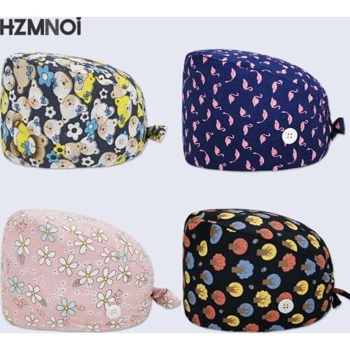 Cartoon Printing High Quality Surgical Caps Woman Dentist Working Cap Beauty Salon Scrubs Cap Nurse Hat Pet Shop Scrub Hat