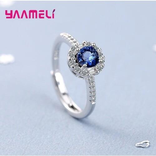 2021 Classic Luxury Real Solid 925 Sterling Silver Ring Sapphire White Zircon Wedding Jewelry Rings Engagement for Women