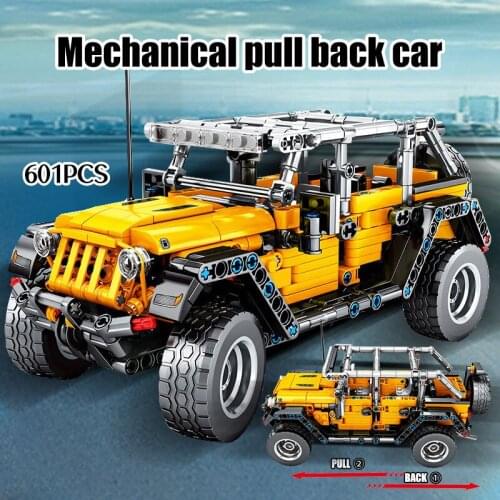 601pcs Creator Mechanical Pull Back Jeeped Off-road Vehicle Building Blocks Sets For City Technic Car Bricks Toys For Boys