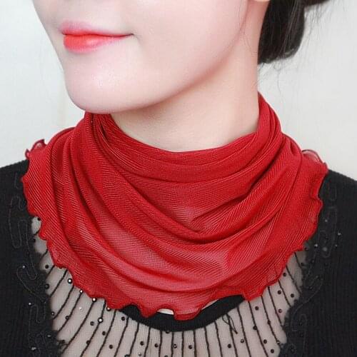 Korean Breathable Thin Sunscreen Bib Womens Lace Snood Summer Ice Silk Protect Cervical Neck Guard False Collar Silk Scarf Q2