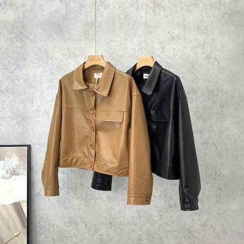 FTLZZ Spring New Women Short PU Leather Jacket Moto Biker Loose Solid Faux Leather Jackets Female Fashion Punk Street Outerwear