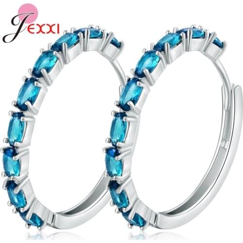 Cute Geometric 925 Sterling Silver Zircon Hoop Earring For Women Oval Shape Korean Cubic Zirconia Jewelry