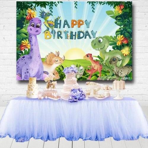 Cartoon Boys Dinosaur Birthday Party Backdrops For Photo Studio Forest Sun Children Photography Backgrounds