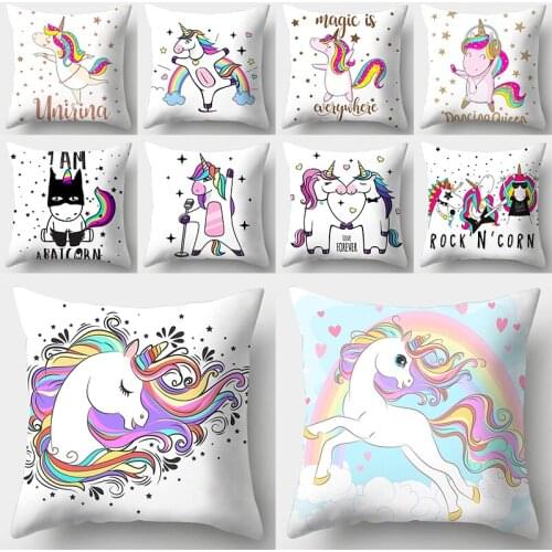 Cartoon Unicorn Pony Cushion Cover 45x45cm Polyester Household Decorative Pillow Cover Car Sofa Bed Pillow Case Throw Pillows