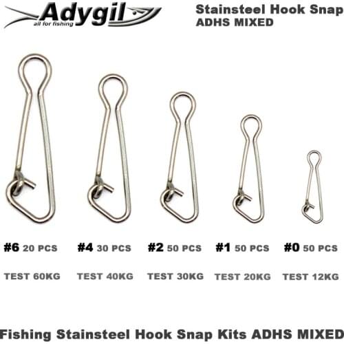 Adygil Fishing Stainsteel Hook Snap Kits ADHS HOOK SNAP MIXED #6 #4 #2 #1 #0 200pcs/lot