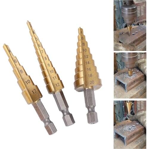 HSS Straight Groove Step Drill Bit Set Titanium Coated Wood Metal Hole Cutter 3-12mm 4-12mm 4-20mm