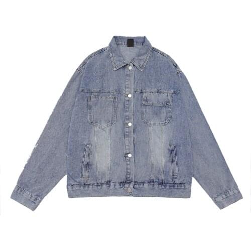 Spring New Men Loose Fit Denim Jacket Cowboy Outwear Coat Casual Streetwear Washed Pocket Hip Hop Male Cargo Jean Jackets