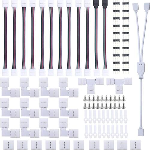 New Arrival LED Strip Connector Kit 5050 10mm 8 Type Solderless Accessories Set 4Pin Male LED Strip Splitter Connection Terminal