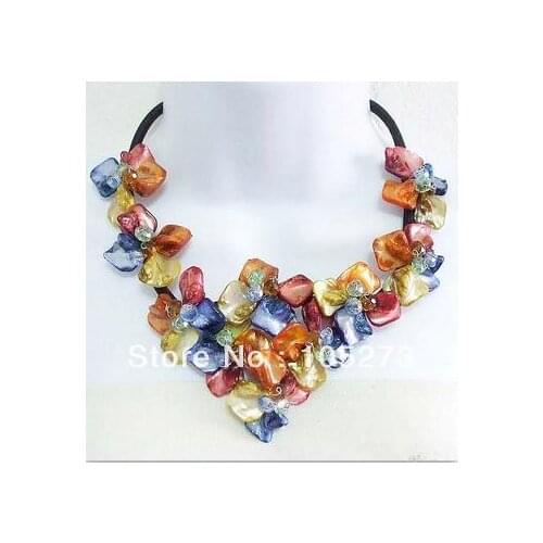 Charming Crystal Flower Jewelry 4-20mm Multicolor Crystal Beads Natural Sea Shell Flower Necklace 18'' Top Quality Free Shipping