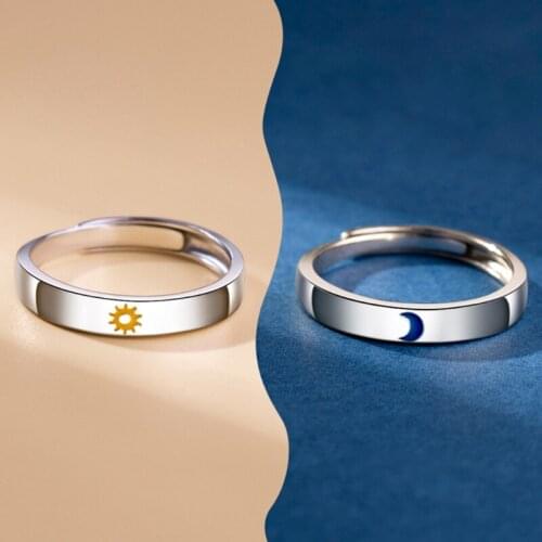 Mountain Alliance Eachother Sun and Moon Couple Rings Female Hand Ornaments Men and Women Open Ring Commemorative Gift