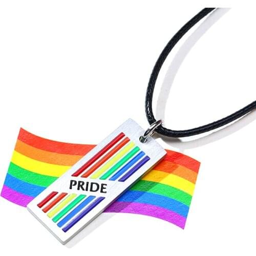 LGBT Pendent with Letter Pride and Rainbow Pattern Stainless Steel Gay Boy Necklace 12 Pieces in 1