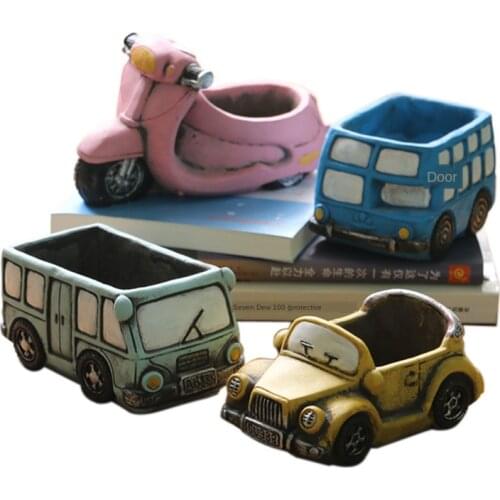 Cartoon Car Succulent Flower Pot Creative Retro Micro Landscape Potted Ornament Fleshy Plant Flower Pot Breathable Wall Vase