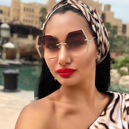 Unique Rimless Square Sunglasses Women Vintage Brand Oversized Sun glasses For Female Men Gradient Shades Eyewear UV400 Gift