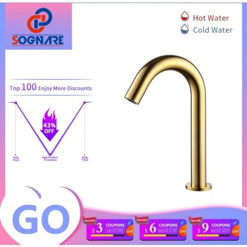 Contemporary Automatic Infrared Sensor Batteryed Power Hot & Cold Gold Plated Basin Faucet Touchless Mixer Tap For Bathroom Sink