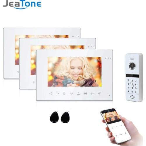 Jeatone Wifi Smart Video Door Phone Intercom System with 3x Night Vision Monitor + 1x960p Password Unlock Doorbell Camera