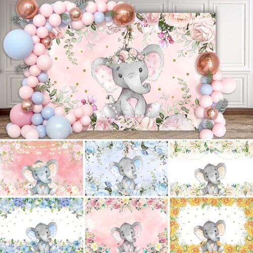 SeekPro Vinyl Elephant Boy Gold New Born Baby Shower Banner Photo Backgrounds Customize Children Birthday Photography Backdrops