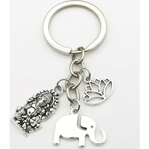 Vintage Religious Keychain Elephant Buddha Pendant Buddhist Lotus Keychain Souvenir Gift Bag Charm Cute Fashion