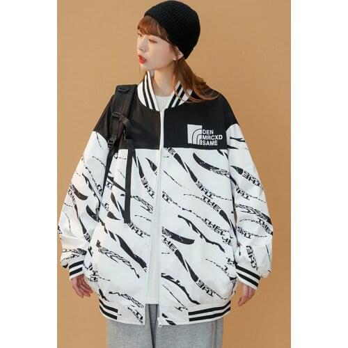 Jacket Women Spring Autumn Bomber Jacket Casual Loose Baseball Jacket Street Printing Plus Size Patchwork Womens Coat Korean