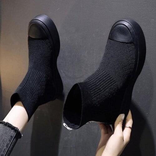 Womens Boots Stretch Socks Shoes Women 2021 Spring And Autumn New Breathable Wild Knitted High-Top Casual Sports Socks Boots