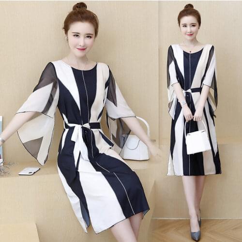 2020 Summer Women Hit Color Fashion Polyester Dress Elegant Plus Size Party Dress For Office Ladies Tunic Work Clothes 5XL K165