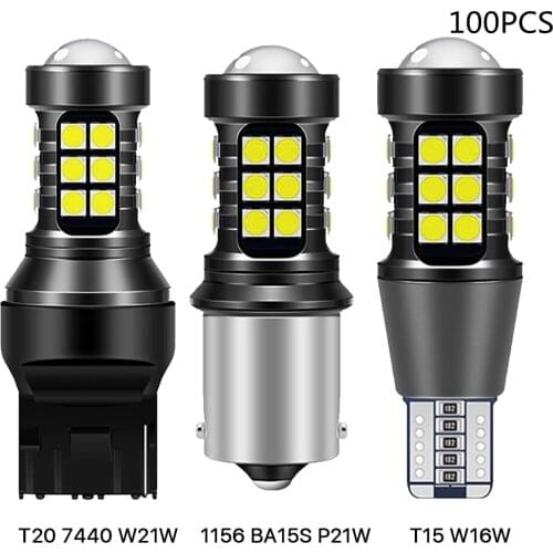 100Pcs 1156 P21W BA15S 7440 W21W High Power Auto Bulb White 12V Car Reverse Back Light T15 W16W 3030 Turn Signal Lamp LED Canbus