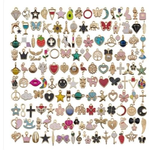 Random 30Pcs Mix Size 10- 100 Style Alloy Metal Drop Oil Charms KC Gold Pendant For DIY Bracelet Necklace Jewelry Making