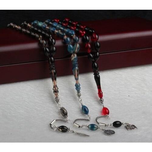 33 Beads Squeezed Amberr Muslim Prayer Tasbih Misbaha Islamic Jewelry Subha Rosary Capsule Cut Tassel 925 Caliber Silver