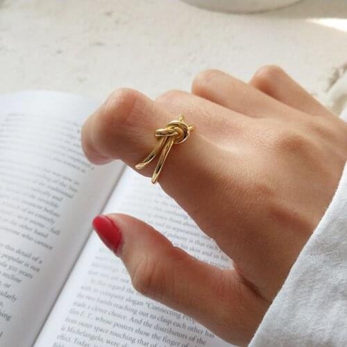925 sterling silver tie ring gold upgraded version texture creative Korean ring female elegant gold jewelry gift