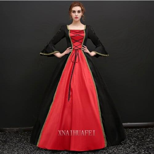 Free ship long flare sleeve black red queen venice carnival queen ball gown medieval dress Renaissance Gown Victoria/Antoinette