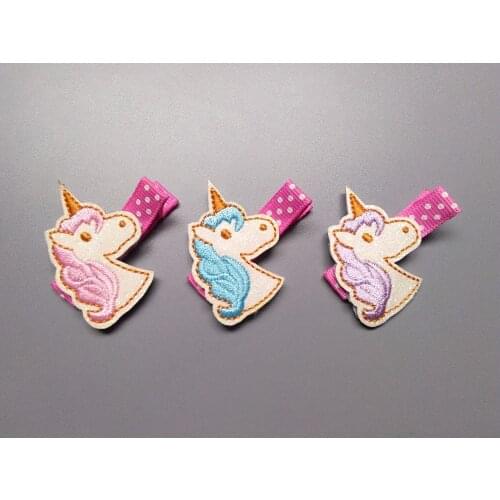 Boutique 15pcs Fashion Cute Glitter Embroidery Unicorn Hair Clips Solid Kawaii Cartoon Animal Hairpins Hair Accessories Headwear