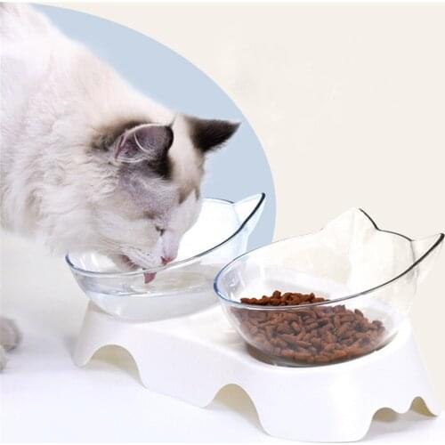 Cat Non-slip Double Bowl Dog Transparent Food Bowls With Protection Cervical Pet Food Water Bowls Puppy Feeder With Raised Stand
