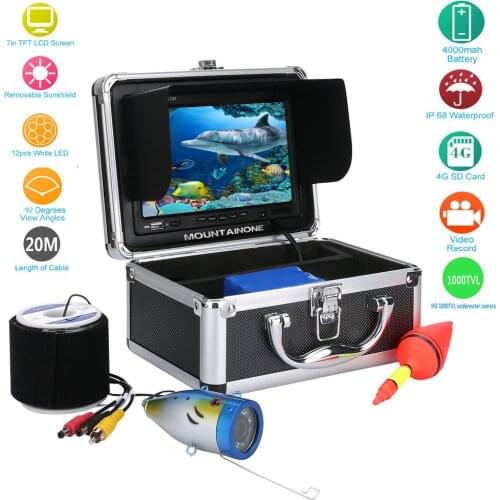 20M 7'' Color Digital LCD 1000TVL Fish Finder HD DVR Recorder Waterproof Fishing Video Underwater Fishing Camera White Light