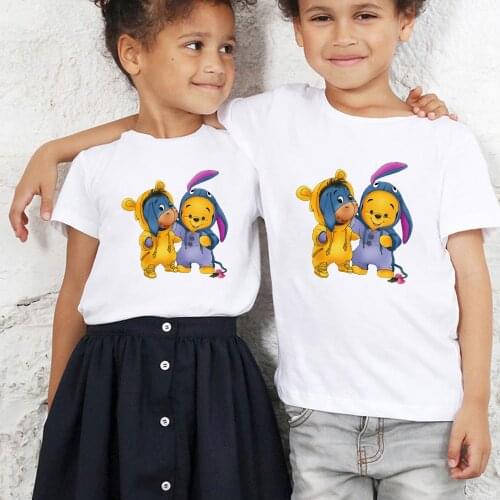 Famliy Look Winnie the Pooh Donkey Eeyore Wear Pajamas Print Baby Girl Boy T Shirt Summer Brothers and Sisters Tops Dropship