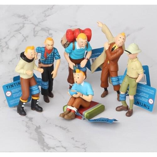 6pcs Comic Anime Herge Les Aventures de Tintin The Adventures of Tintin Figure Figurine Model Gift Toys Collection
