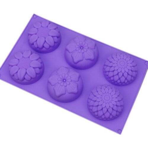 6 Cavity Flower Shaped Silicone Handmade Soap Mold Sugar Chocolate Making Bakeware DIY Baking Tool