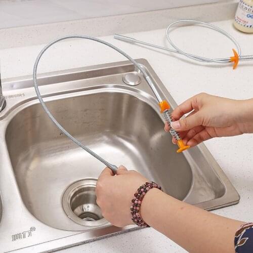 Bendable Hand Squeezable Sink Kitchen Cleaning Tool Flexible Spring Pipeline Dredging Tool Hair Garbage Pick Up Device with Claw