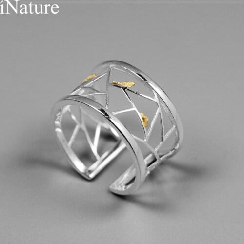 INATURE 925 Sterling Silver Rings for Women Fashion Personality Bird on Window Opening Adjustable Ring Jewelry Gift