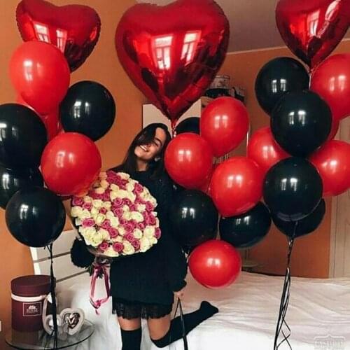 LQDIANTANG 18inch Red foil heart balloon 10inch red black latex balloon for wedding Valentines birthday party decorations