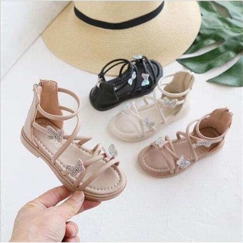 2021 summer new zipper girl sandals fashion Diamond Butterfly soft soled Roman shoes sweet lovely princess shoes