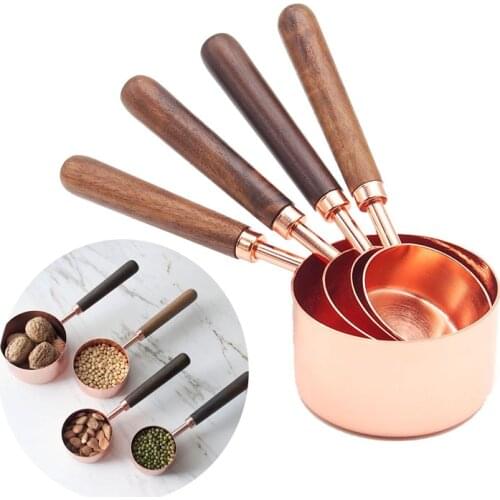 Four-piece Rose Gold Measuring Cup High Quality Measuring Cup Wood Handle Measuring Cup Spoon Cooking Tool