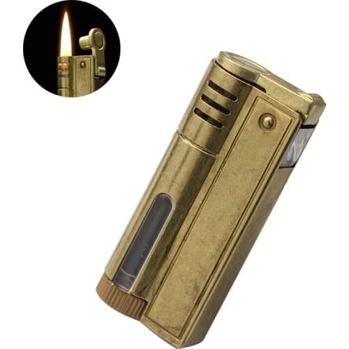 Retro Metal Lighter Refillable Kerosene Lighter With Capacity Window Oil Lighter Gift For Men
