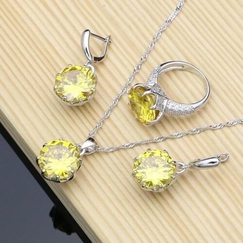 Natural Yellow CZ Costume Jewelry Sets Silver 925 Jewelry For Women Bride Earrings/Pendant/Ring/Necklace Set Dropshipping