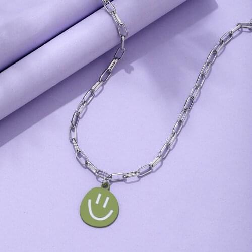 Geometric Smile Necklaces for Women Cartoon Drip Oil Colorful Necklace Hip-hop Smile Pendant Necklace Decoration Accessories