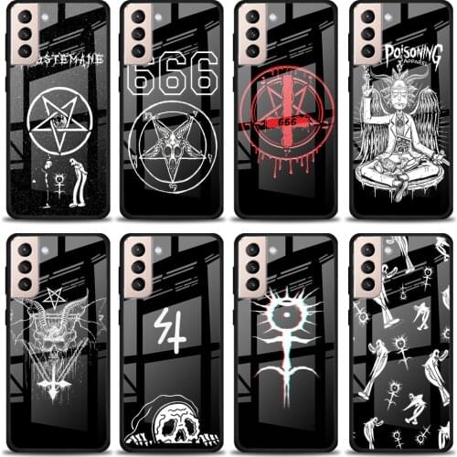 Pentagram 666 Demonic Tempered Glass Cover For Samsung Galaxy S21 Plus Ultra M21 M31 M51 A52 A72 Phone Case Coque