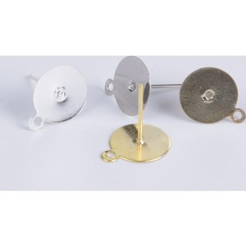 100Pcs/Lot Stud Earrings Blank Post Base Pins 6-12mm Cabochon Cameo Earring Settings For Jewelry Making Supplies