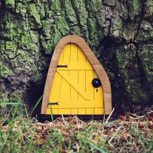 Fairy Elf Window Door Wooden Garden Ornament Creative Yard Art Garden Sculpture Decor Trees Open Doors Gnome House Wood