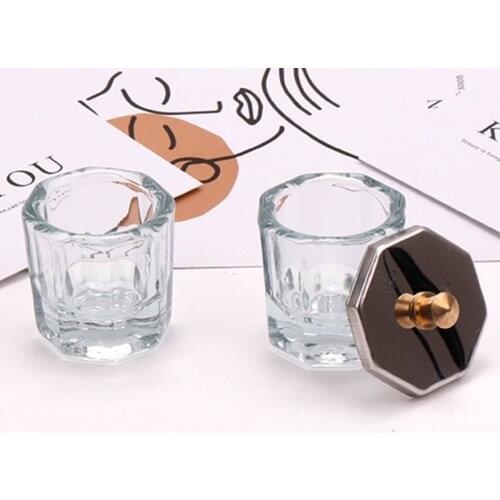 1P Glass Crystal Bowl Cup with Cover Dappen Dish Arcylic Powder Liquid Bowl Cup Holder Equipment Nail Tool For Nail Art Salon
