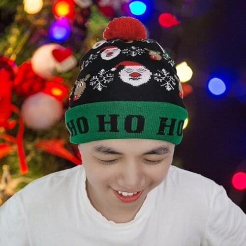 LED Christmas Hat Sweater Knitted Beanie Christmas Light Up Knitted Hat Christmas Gift for Kids Xmas 2021 New Year Decorations