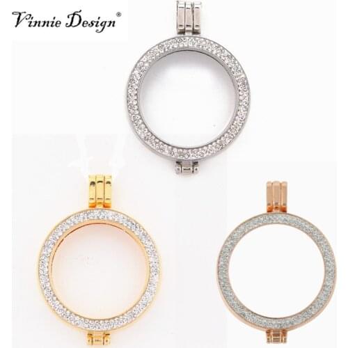 Vinnie Design Jewelry 35mm Alloy Coin Holder Pendant with Double Crystal fit for Coin Disc 10pcs/lot